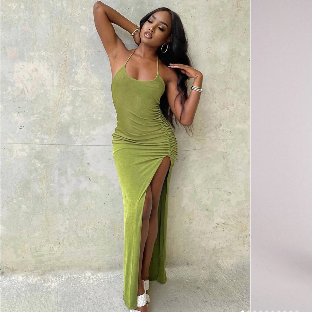 MESHKI ALLISON Jersey Ruched Split Maxi Dress